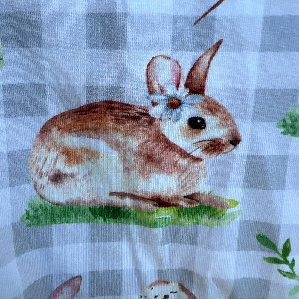 Rags to Raches Bunny Check One Piece Romper 6-12 Mos GUC